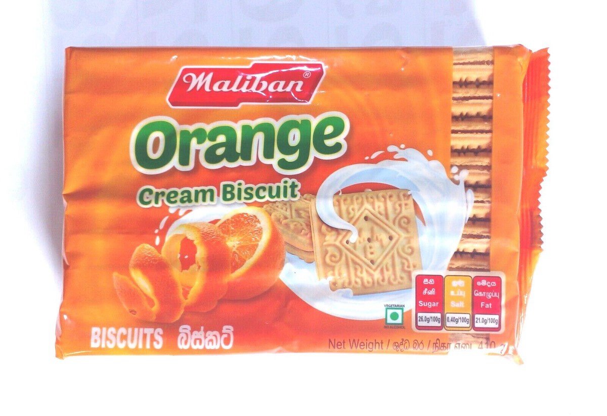 MALIBAN ORANGE CREAM BISCUIT 500g (මැලිබන් දොඩම් ක්‍රීම් බිස්කට් 500g)